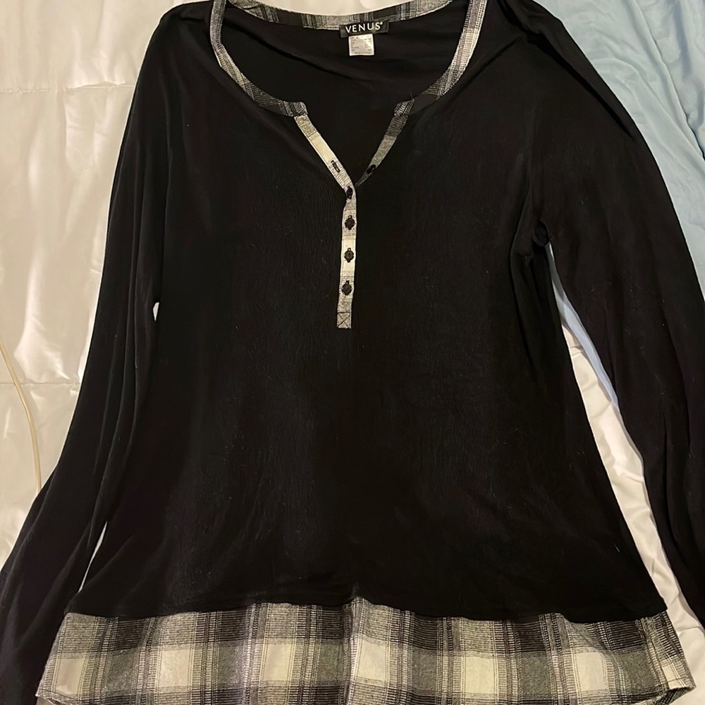 Henley top with plaid